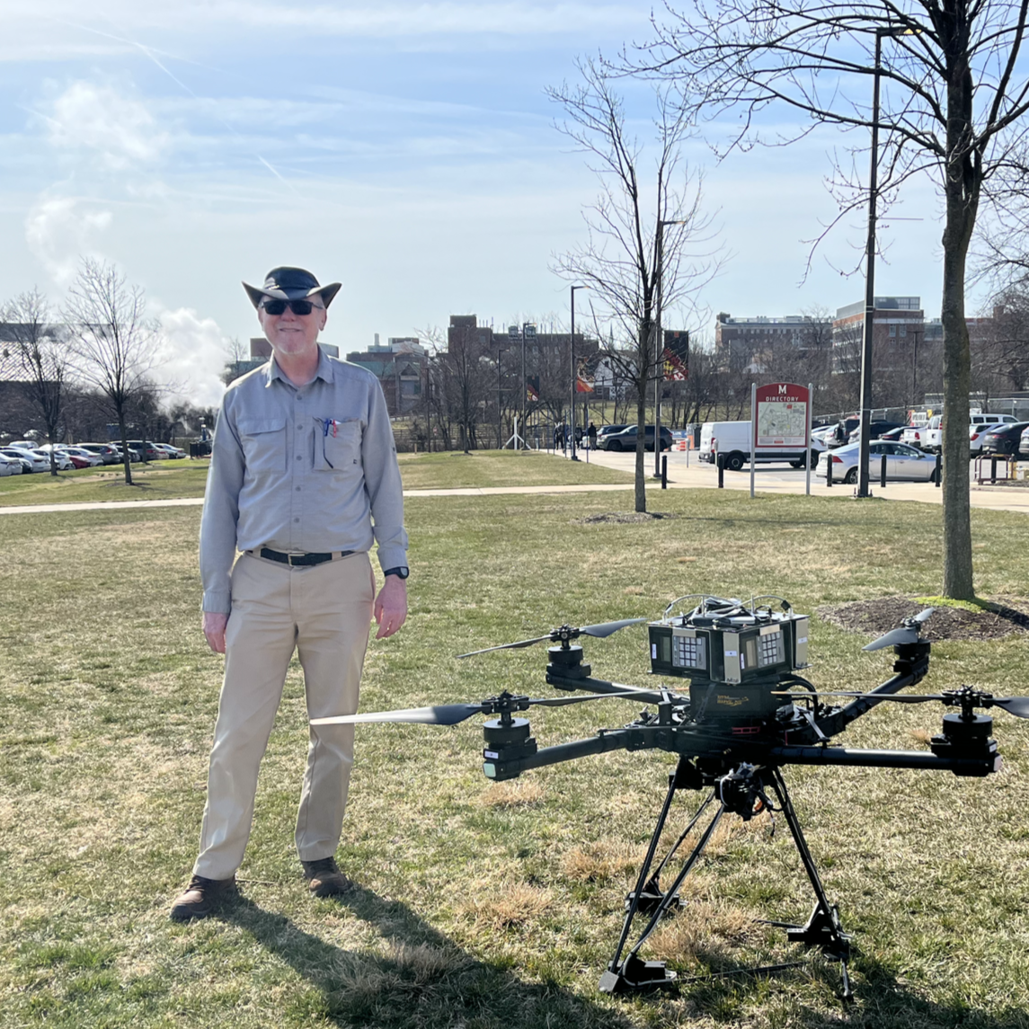 Prof. Daniel Lathrop with drone