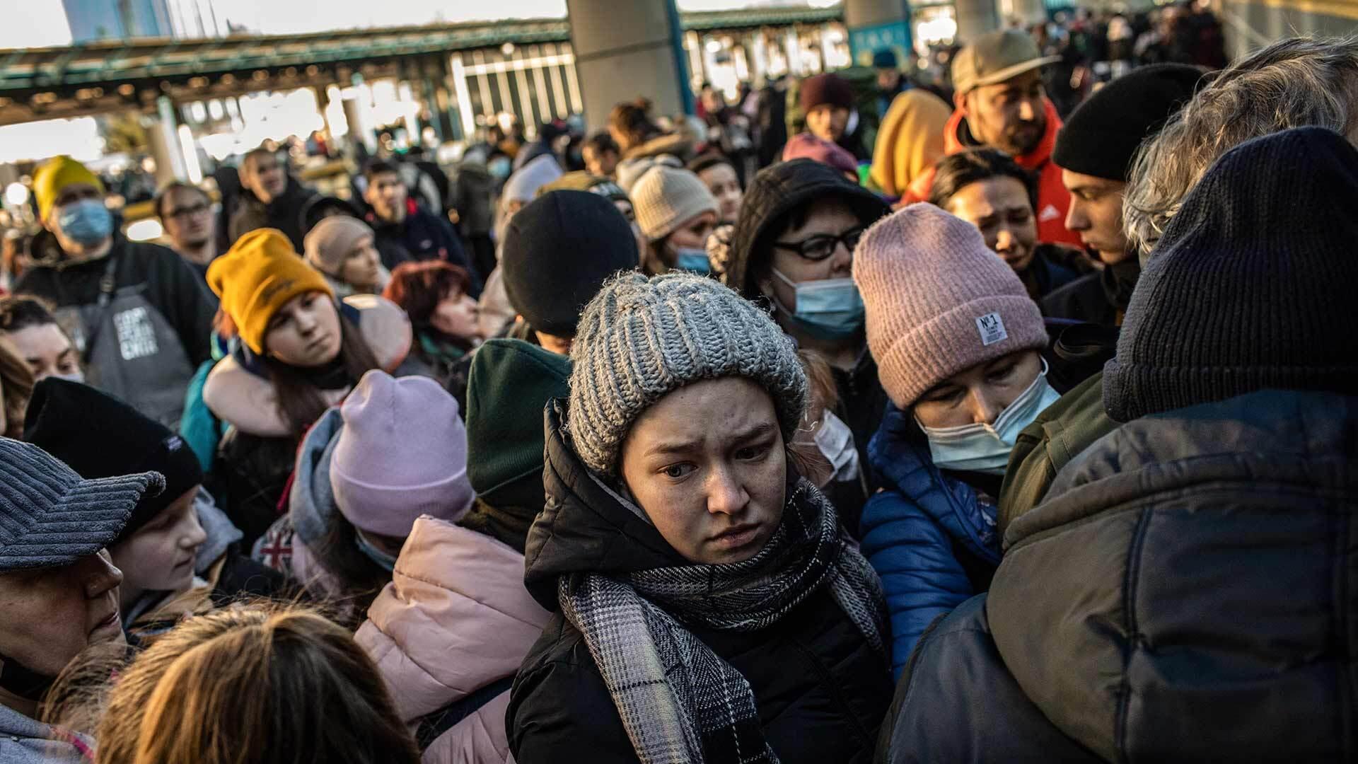 Displaced Ukrainians on Monday pack the central train station in the capital, Kyiv, which has been under attack by Russian forces for days. UMD experts said Russian President Vladimir Putin's distorted view of the region's history is one of the motives for the invasion of Ukraine.