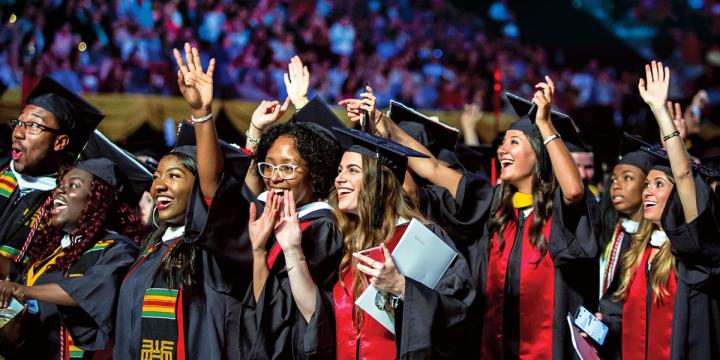 Graduating students at a commencement ceremony