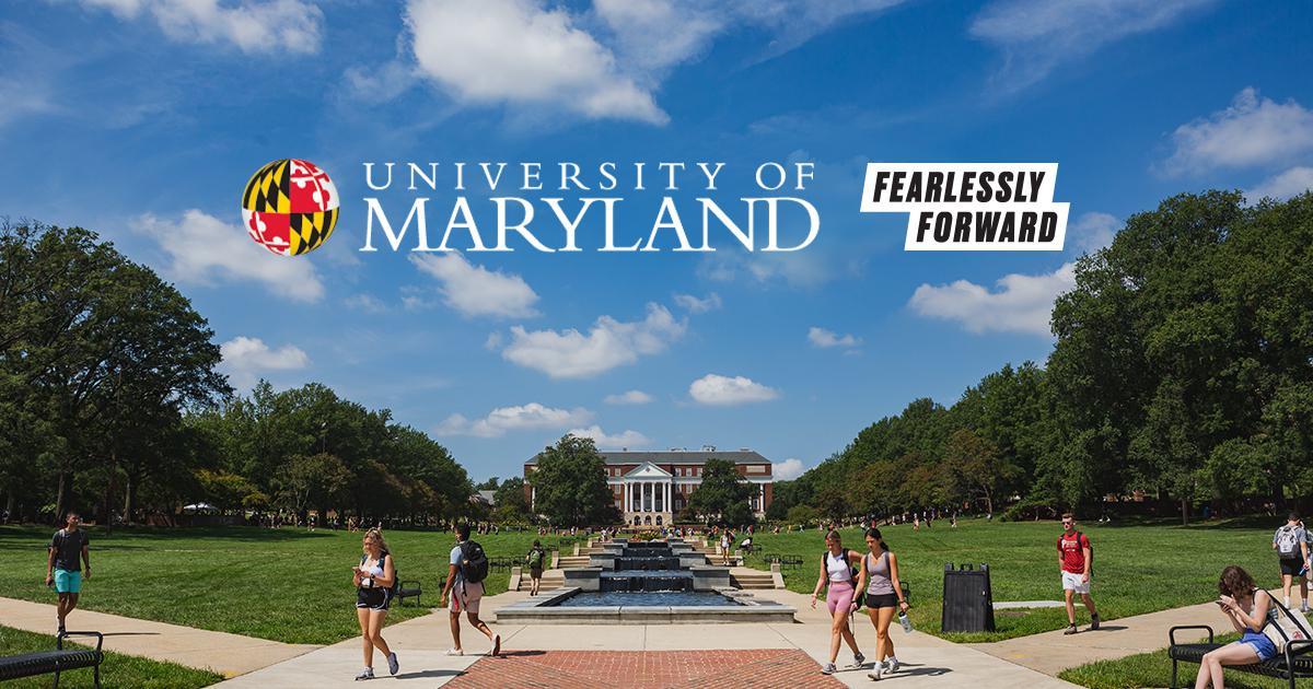 View of Mckeldin Mall on a sunny day with students walking past the ODK fountain